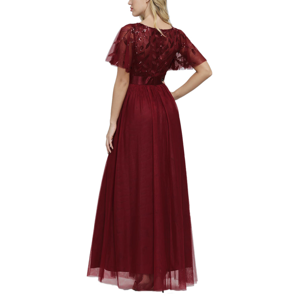 ROMANCE VICTORY Women's Embroidery Floor-length Empire Waist Bridesmaid Prom Dress