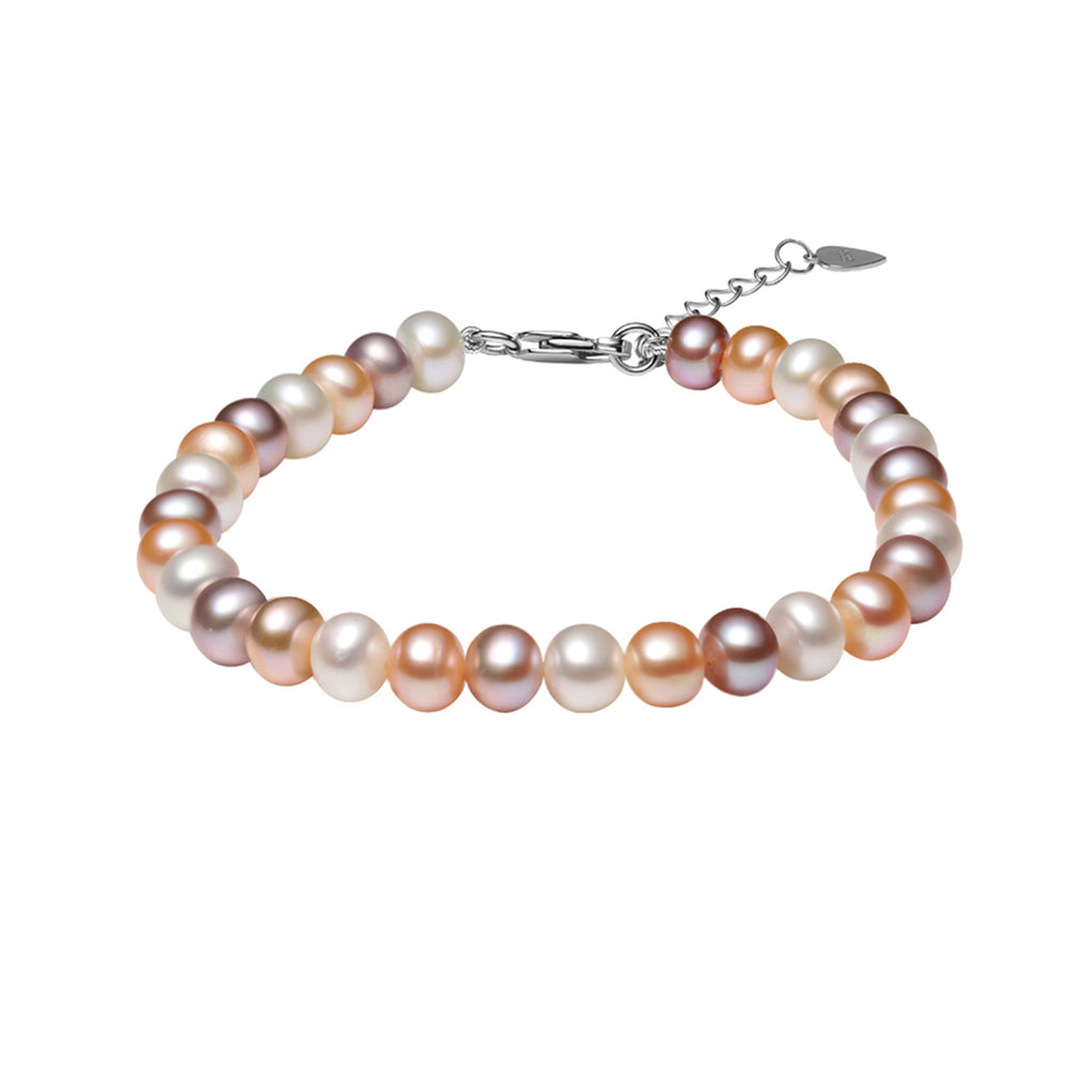 RVLA Multicolored Freshwater Cultured Pearl Bracelet with Sterling Silver Clasp, 8"(6.75"+1.25"extender)