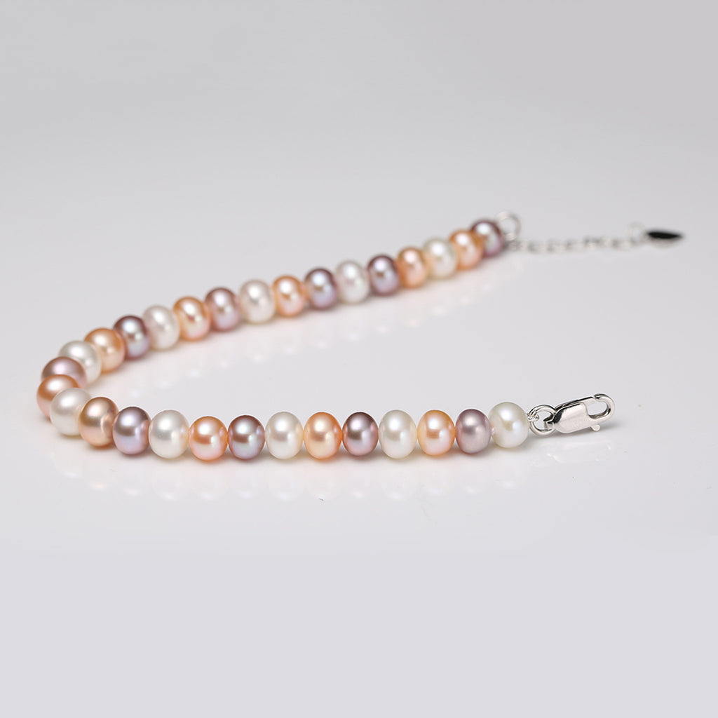 RVLA Multicolored Freshwater Cultured Pearl Bracelet with Sterling Silver Clasp, 8"(6.75"+1.25"extender)