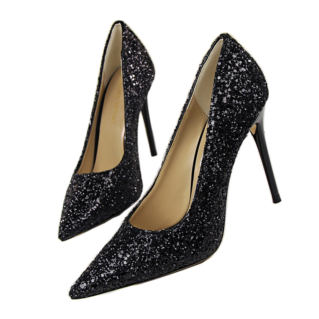 ROMANCE VICTORY Women's Shiny Sequins Pointed Toe Stiletto High Heels Pumps Wedding Party Prom Shoes