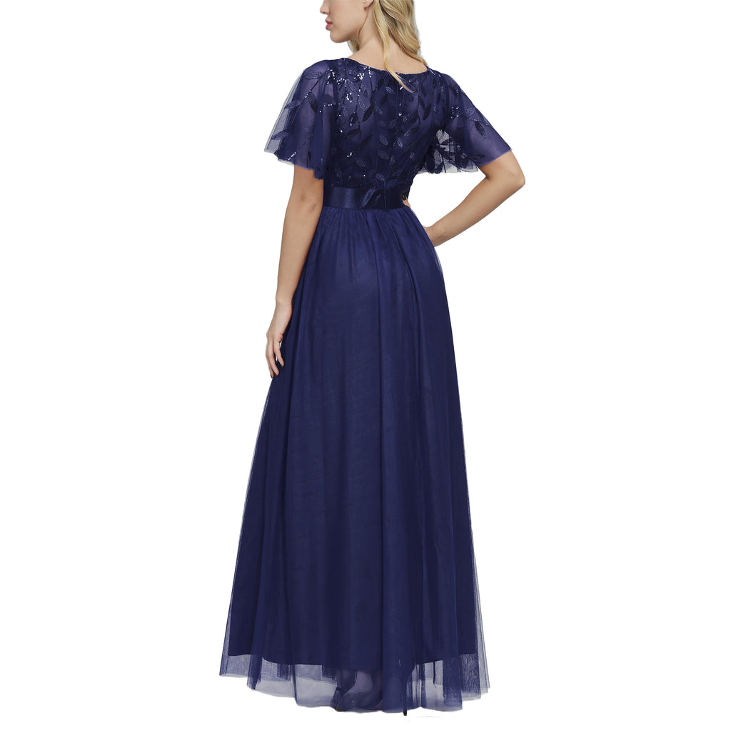 ROMANCE VICTORY Women's Embroidery Floor-length Empire Waist Bridesmaid Prom Dress