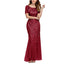 ROMANCE VICTORY Women's Short Sleeve Round Neck Tulle Embroidery Mermaid Bridesmaid Prom Dress