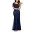 ROMANCE VICTORY Women's Short Sleeve Round Neck Tulle Embroidery Mermaid Bridesmaid Prom Dress