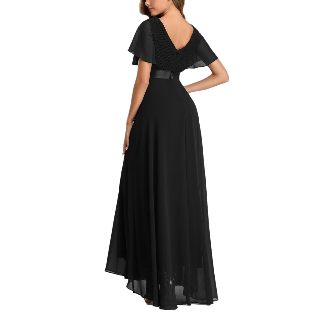 ROMANCE VICTORY Women's Short Sleeve V Neck Floor-length Empire Waist Bridesmaid Prom Dress