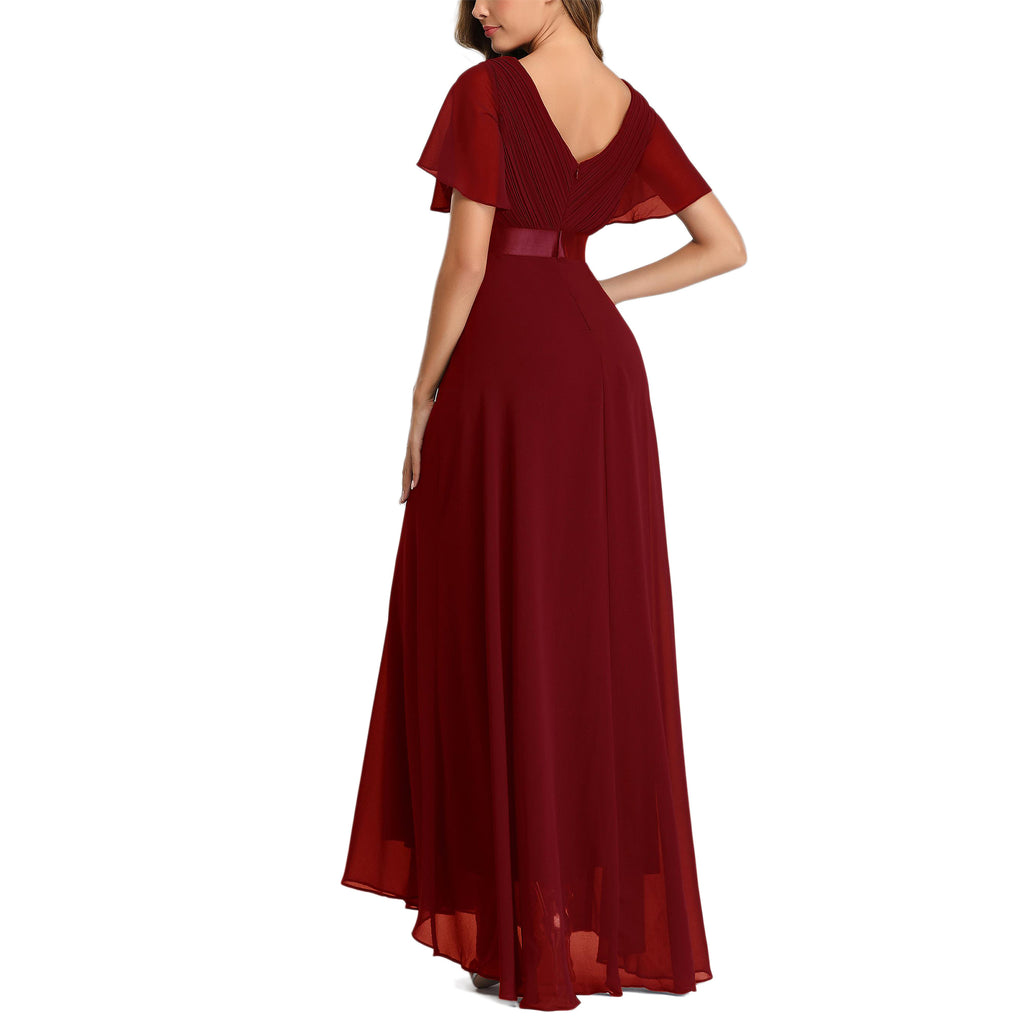 ROMANCE VICTORY Women's Short Sleeve V Neck Floor-length Empire Waist Bridesmaid Prom Dress