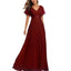 ROMANCE VICTORY Women's Short Sleeve V Neck Floor-length Empire Waist Bridesmaid Prom Dress