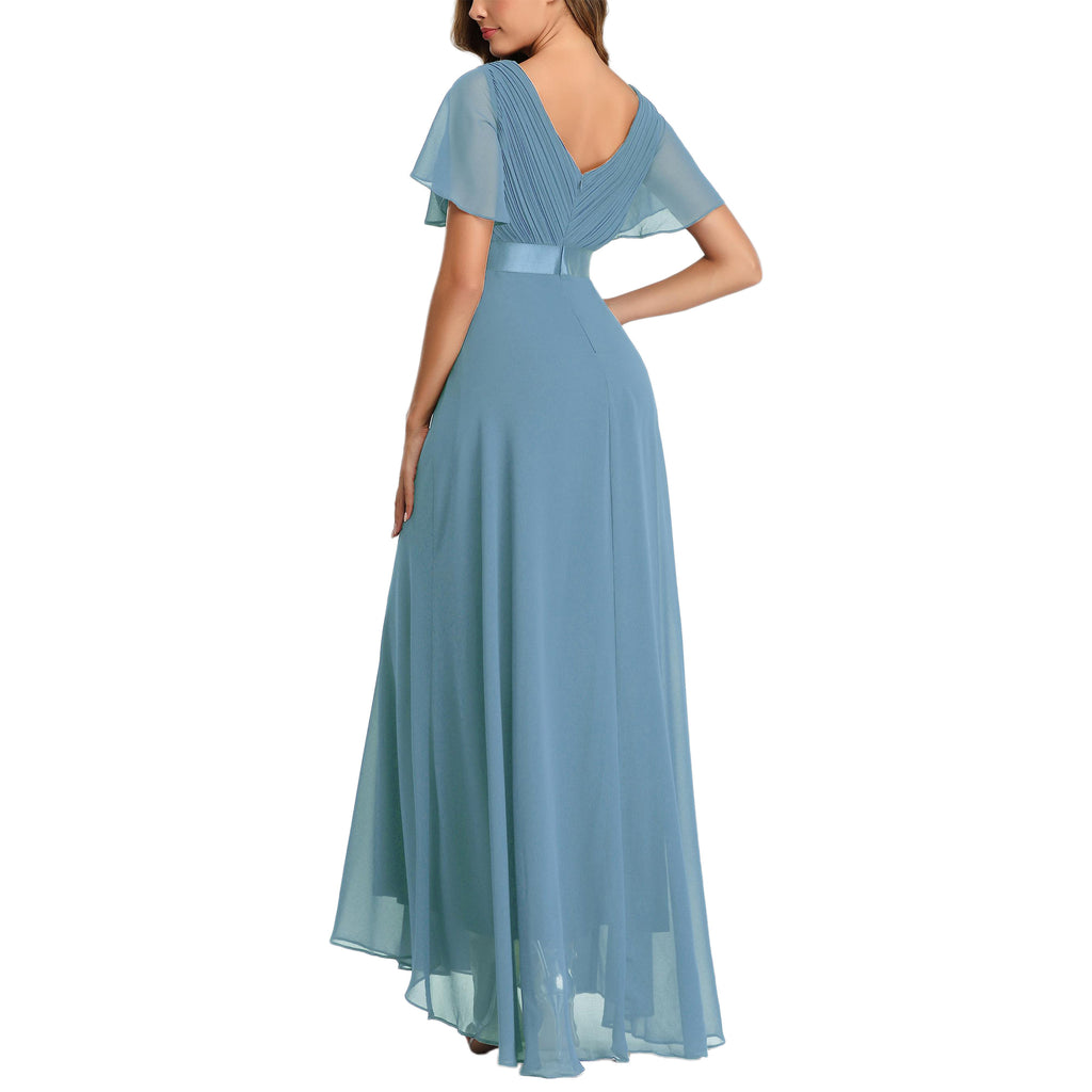 ROMANCE VICTORY Women's Short Sleeve V Neck Floor-length Empire Waist Bridesmaid Prom Dress