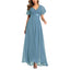ROMANCE VICTORY Women's Short Sleeve V Neck Floor-length Empire Waist Bridesmaid Prom Dress