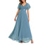 ROMANCE VICTORY Women's Short Sleeve V Neck Floor-length Empire Waist Bridesmaid Prom Dress