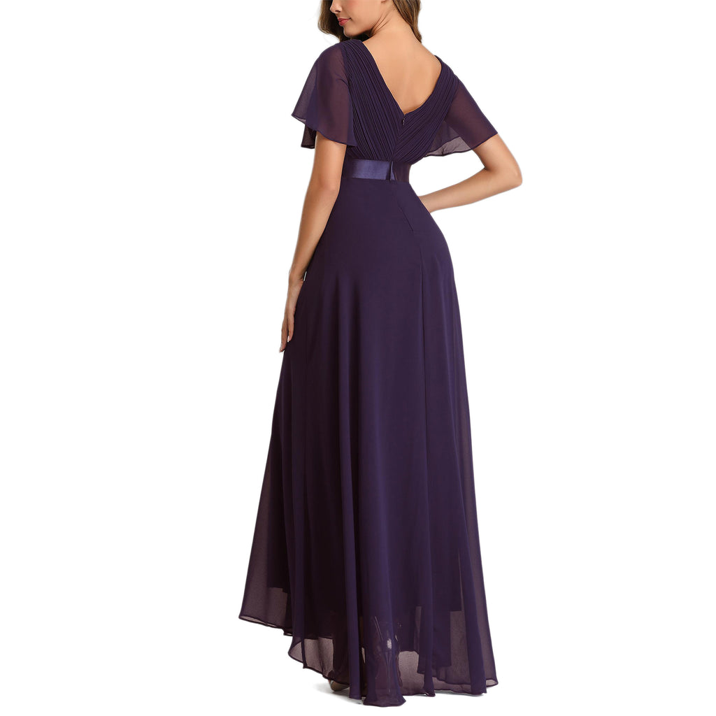 ROMANCE VICTORY Women's Short Sleeve V Neck Floor-length Empire Waist Bridesmaid Prom Dress