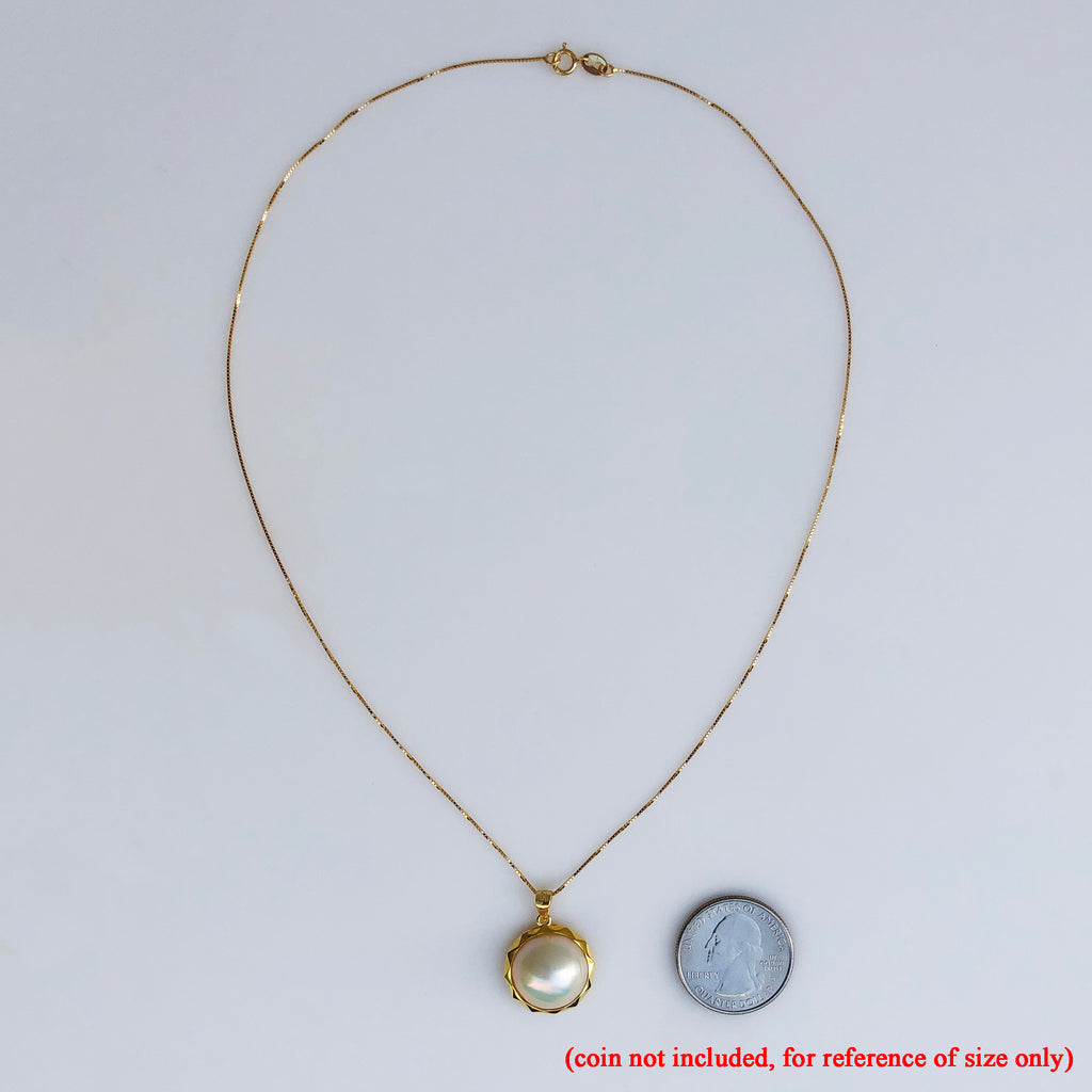 RVLA Romance Victory 18k Yellow Gold Plated Sterling Silver White 15-16mm Cultured Mabe Pearl Necklace, 17 3/4"