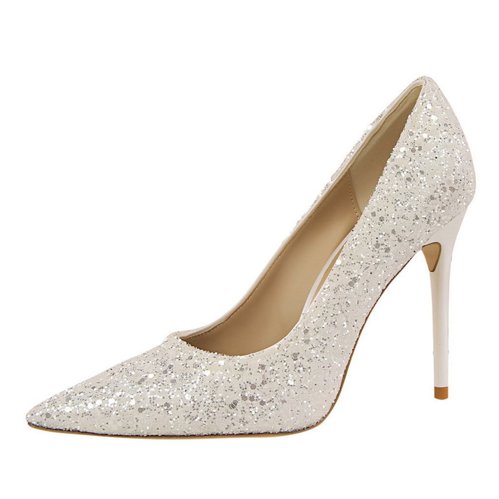 ROMANCE VICTORY Women's Shiny Sequins Pointed Toe Stiletto High Heels Pumps Wedding Party Prom Shoes
