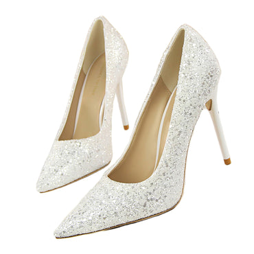 ROMANCE VICTORY Women's Shiny Sequins Pointed Toe Stiletto High Heels Pumps Wedding Party Prom Shoes