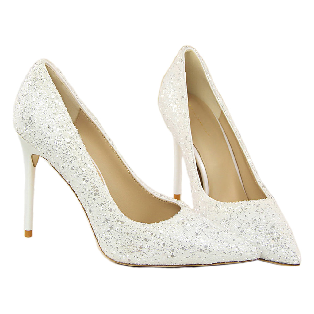 ROMANCE VICTORY Women s Shiny Sequins Pointed Toe Stiletto High Heels