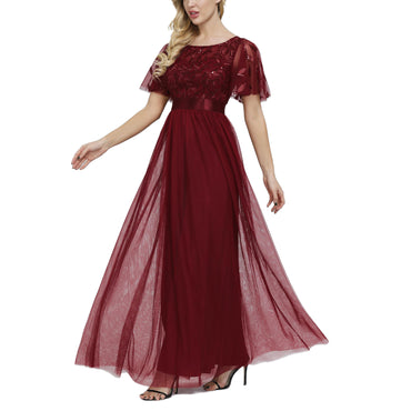 ROMANCE VICTORY Women's Embroidery Floor-length Empire Waist Bridesmaid Prom Dress