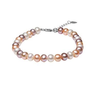 RVLA Multicolored Freshwater Cultured Pearl Bracelet with Sterling Silver Clasp, 8"(6.75"+1.25"extender)