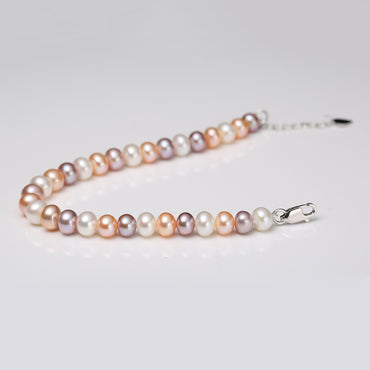 RVLA Multicolored Freshwater Cultured Pearl Bracelet with Sterling Silver Clasp, 8"(6.75"+1.25"extender)