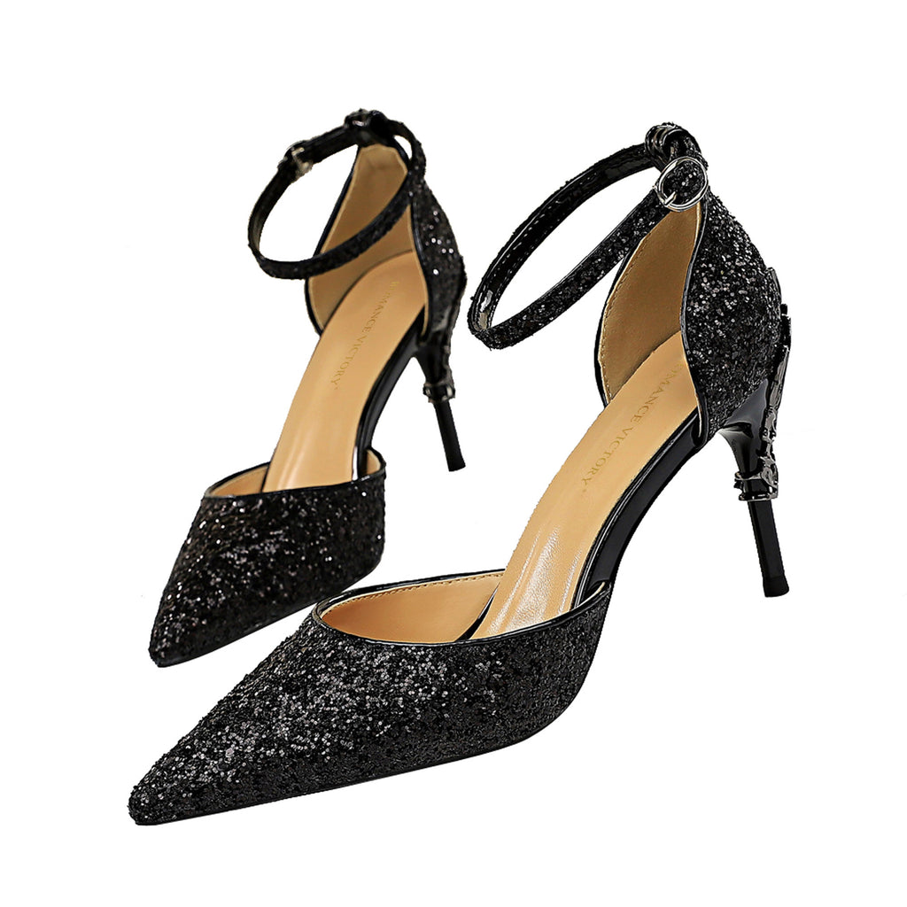 Black shiny pointy best sale heels