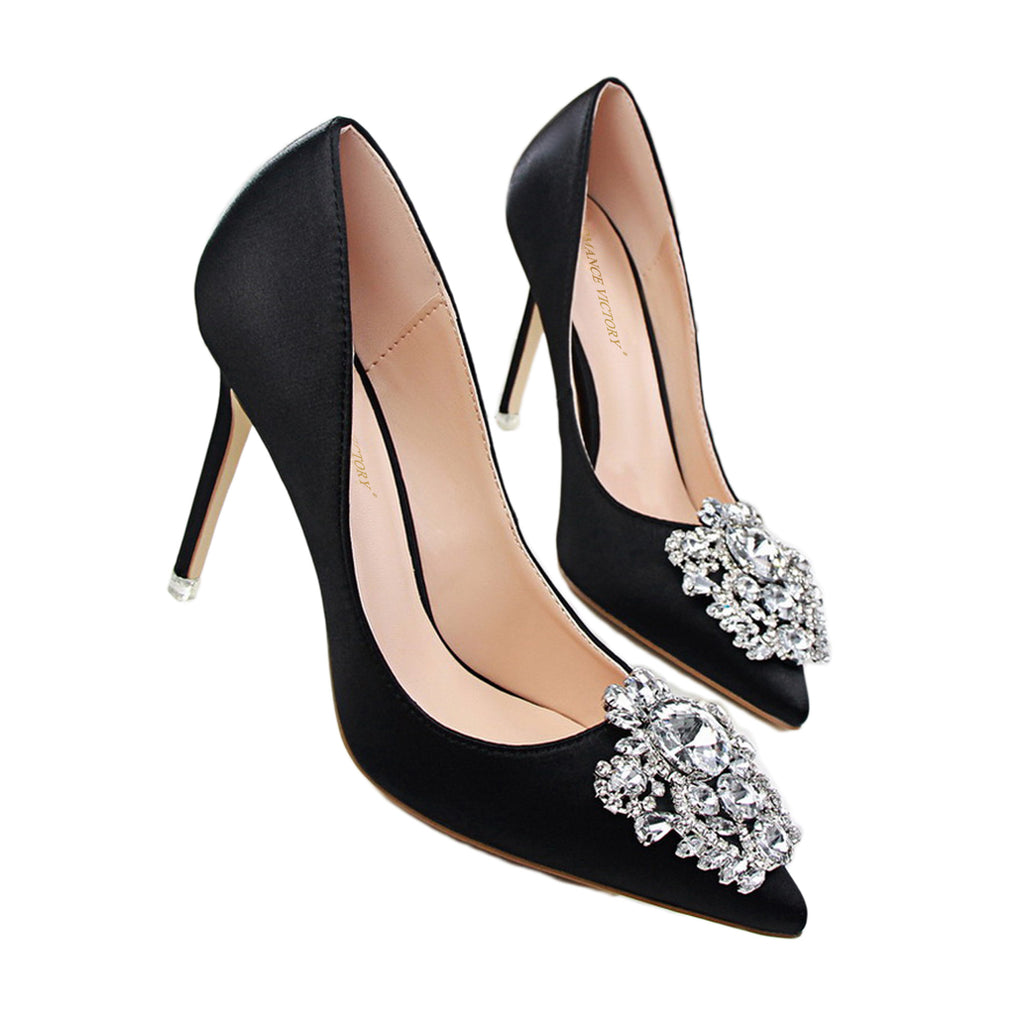 ROMANCE VICTORY Women's Shiny Rhinestone Pointed Toe Stiletto High Heels Pumps Wedding Party Prom Shoes