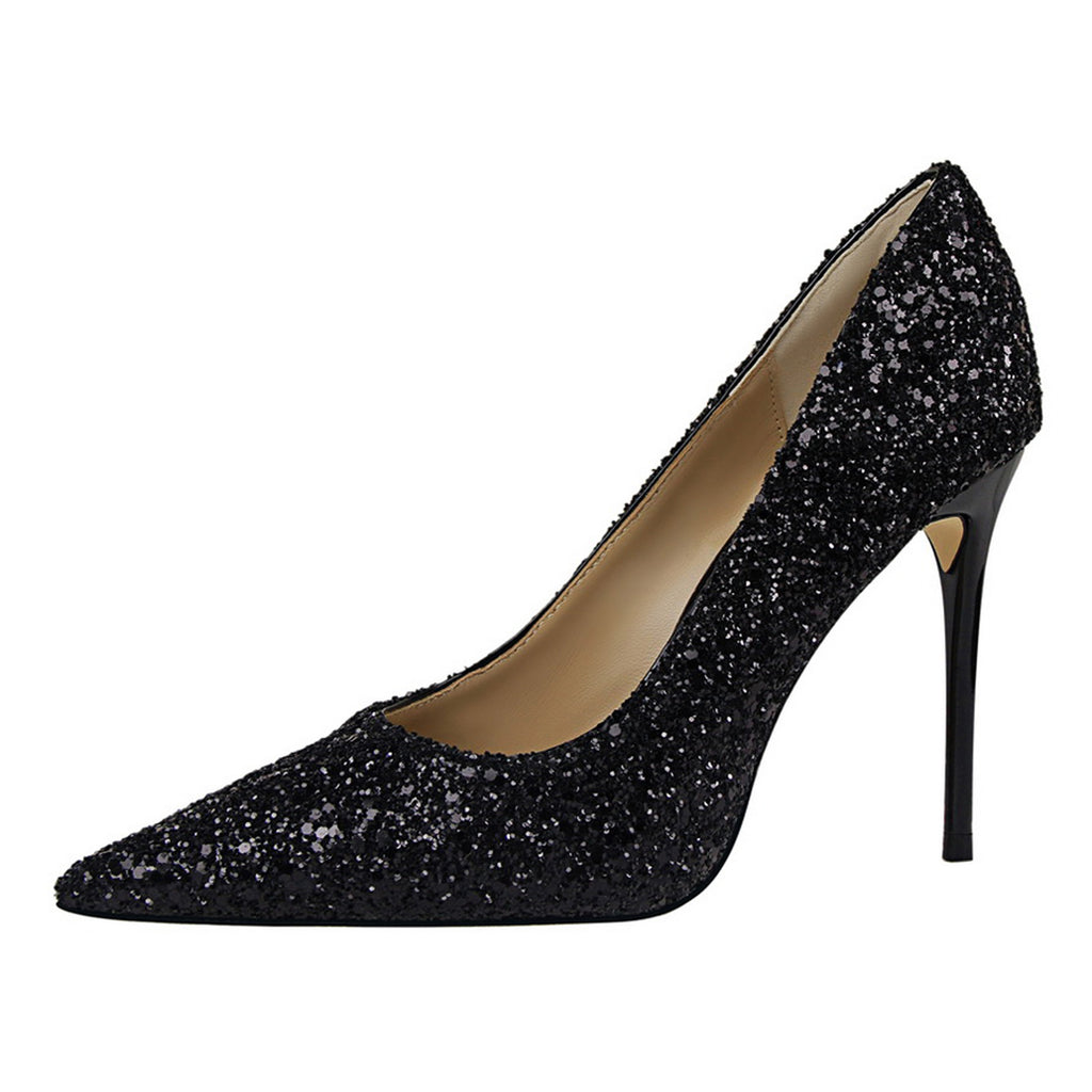 Black Glitter Lace Up Heels | Footwear | PrettyLittleThing UAE