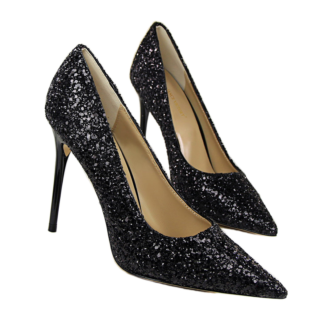 MANGO Glitter High-Heeled Shoe in Black | Endource