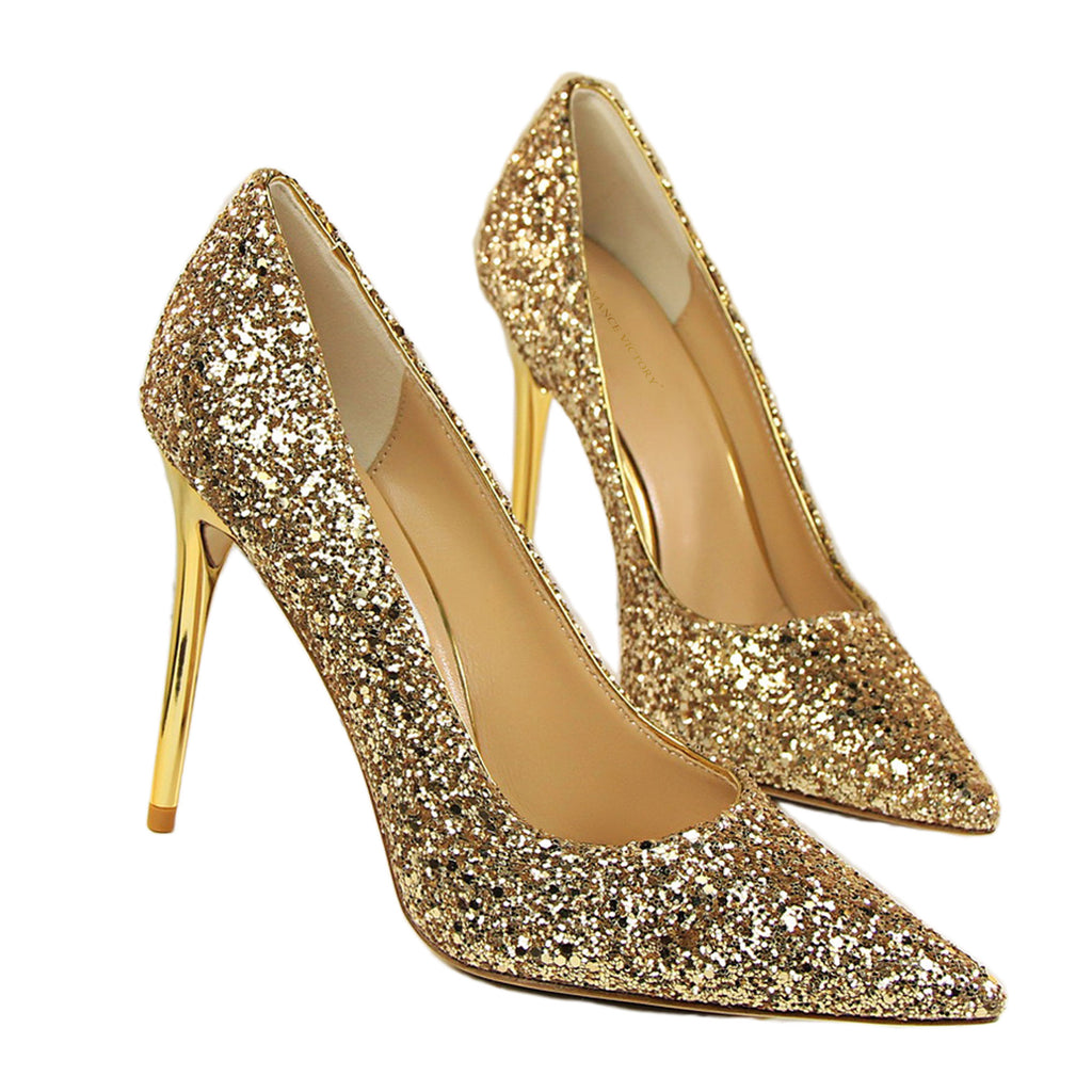 ROMANCE VICTORY Women's Shiny Sequins Pointed Toe Stiletto High Heels Pumps Wedding Party Prom Shoes