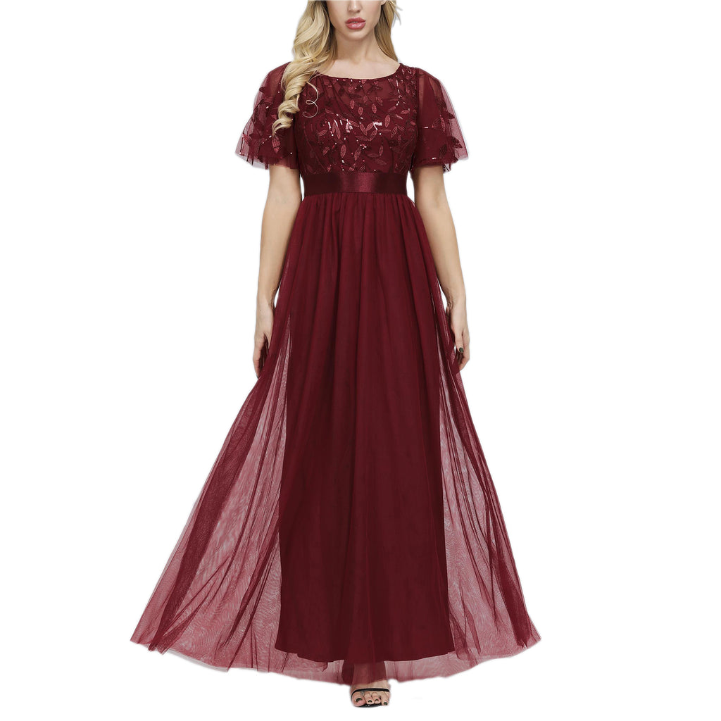 ROMANCE VICTORY Women's Embroidery Floor-length Empire Waist Bridesmaid Prom Dress