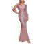 ROMANCE VICTORY Women's Sexy V-Neck Split Long Sleeve Shinning Sequins Evening Mermaid Bridesmaid Cocktail Dress