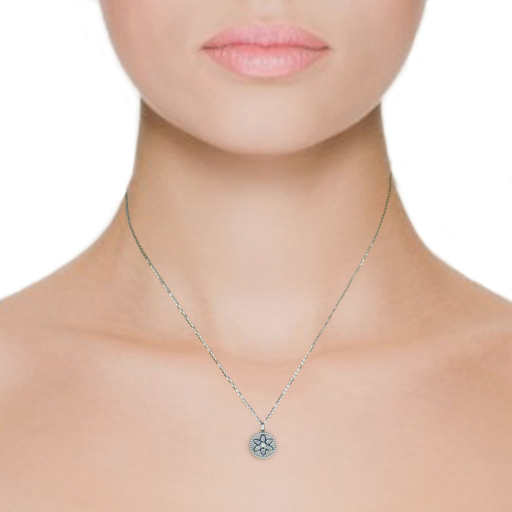 IGI Certified RVLA Romance Victory 18k White Gold Diamond Mother of Pearl Necklace (0.05cttw, G-H color, VS2-SI1 clarity), 16"+1" extender