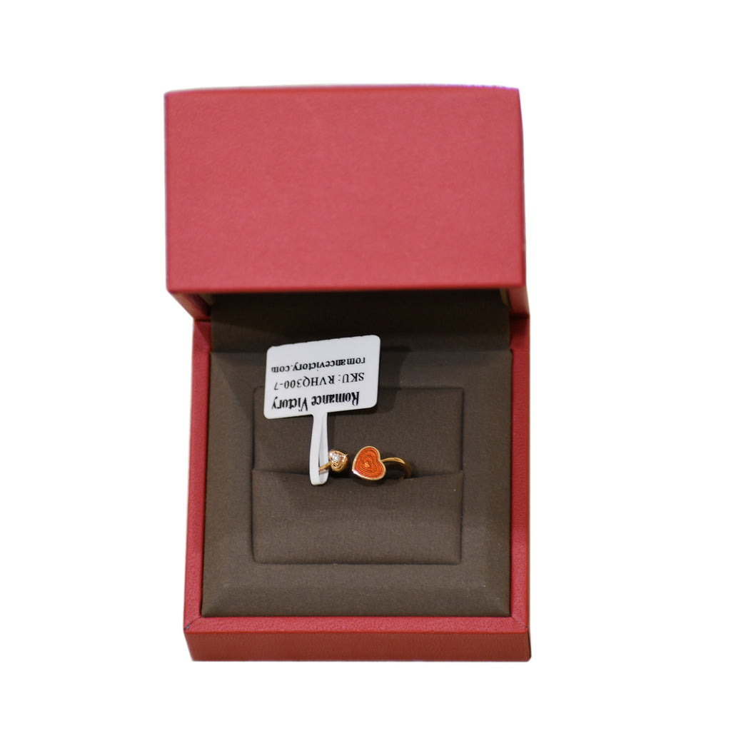 IGI Certified RVLA Romance Victory 18k Solid Rose Gold Diamond Red Enamel Ring (0.02ct, G-H color, VS2-SI1 Clarity)