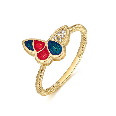IGI Certified RVLA Romance Victory enamel gold diamond ring Butterfly