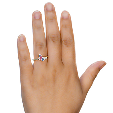 IGI Certified RVLA Romance Victory enamel gold diamond ring Butterfly