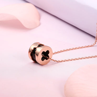 RVLA Romance Victory 18k Rose Gold Black Agate Kiss Pendant Necklace, 17.75” (16.5"+1.25” extender)