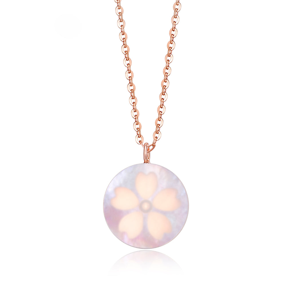 RVLA Romance Victory 18k Solid Rose Gold Mother-of-Pearl Diamond Cherry Blossoms Necklace, 18"(16"+2" extender)