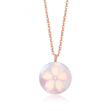 RVLA Romance Victory 18k Solid Rose Gold Mother-of-Pearl Diamond Cherry Blossoms Necklace, 18"(16"+2" extender)