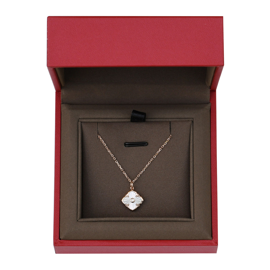RVLA Romance Victory 18k Rose Gold Mother-of-Pearl Diamond Lucky Pendant Necklace, 17.75"(16.5"+1.25" extender)