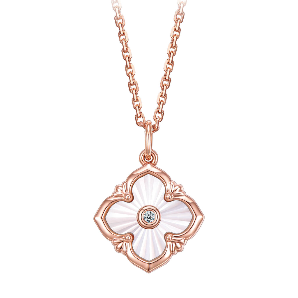 RVLA Romance Victory 18k Rose Gold Mother-of-Pearl Diamond Lucky Pendant Necklace, 17.75"(16.5"+1.25" extender)