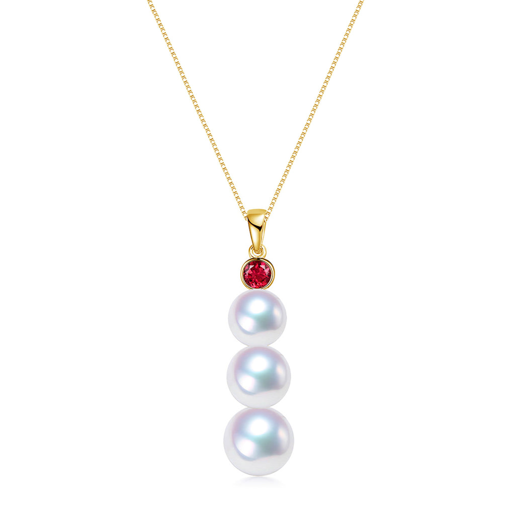 RVLA Romance Victory 18k Yellow Gold Plated Sterling Silver Cubic Zirconia White Freshwater Cultured Pearls Triple Drop Necklace