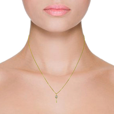 RVLA Romance Victory 18k Yellow Gold Plated Sterling Silver Cubic Zirconia White Freshwater Cultured Pearl Key Necklace, 18” (16"+2” extender)