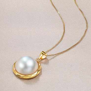 RVLA Romance Victory 18k Yellow Gold Plated Sterling Silver White 15-16mm Cultured Mabe Pearl Necklace, 17 3/4"