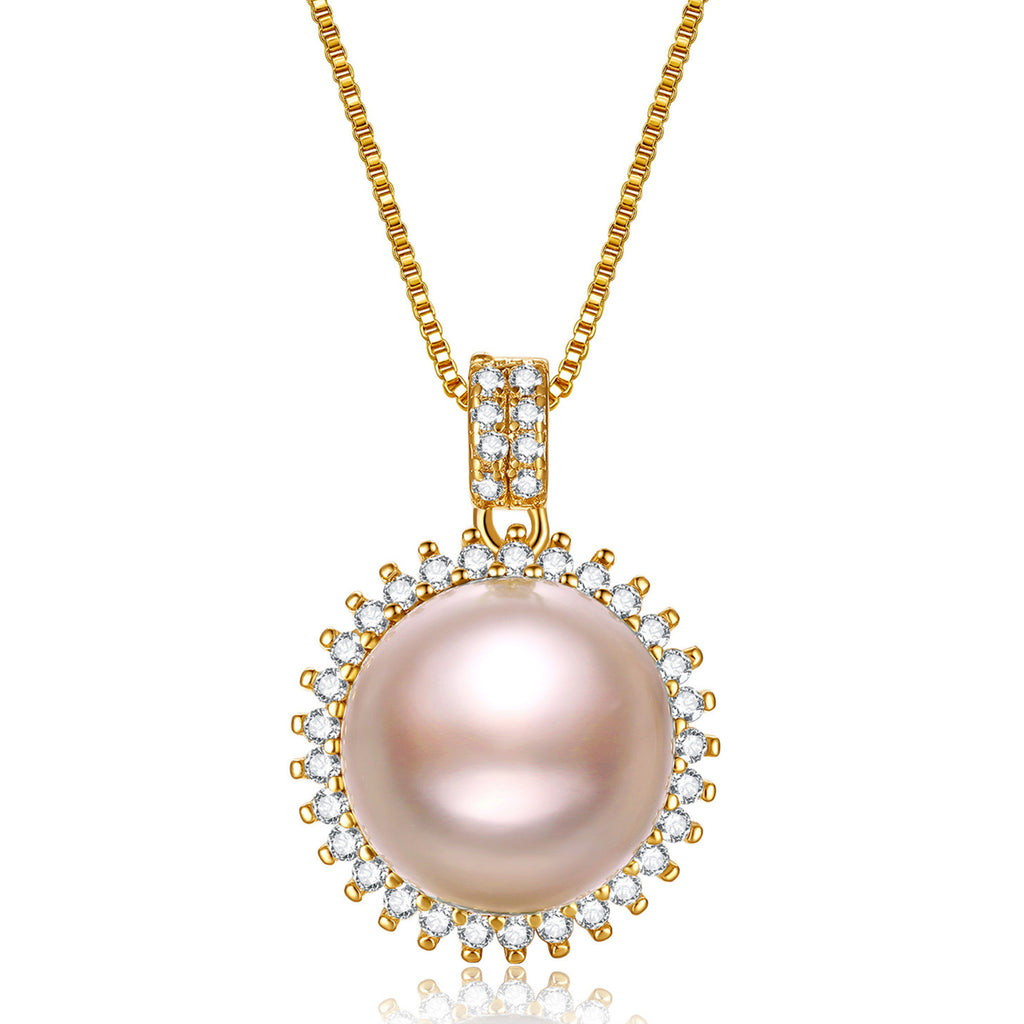 RVLA Romance Victory 18k Yellow Gold Plated Sterling Silver Cubic Zirconia Pink Purple Freshwater Cultured Pearls Princess Diana Inspired Necklace