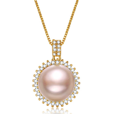 RVLA Romance Victory 18k Yellow Gold Plated Sterling Silver Cubic Zirconia Pink Purple Freshwater Cultured Pearls Princess Diana Inspired Necklace