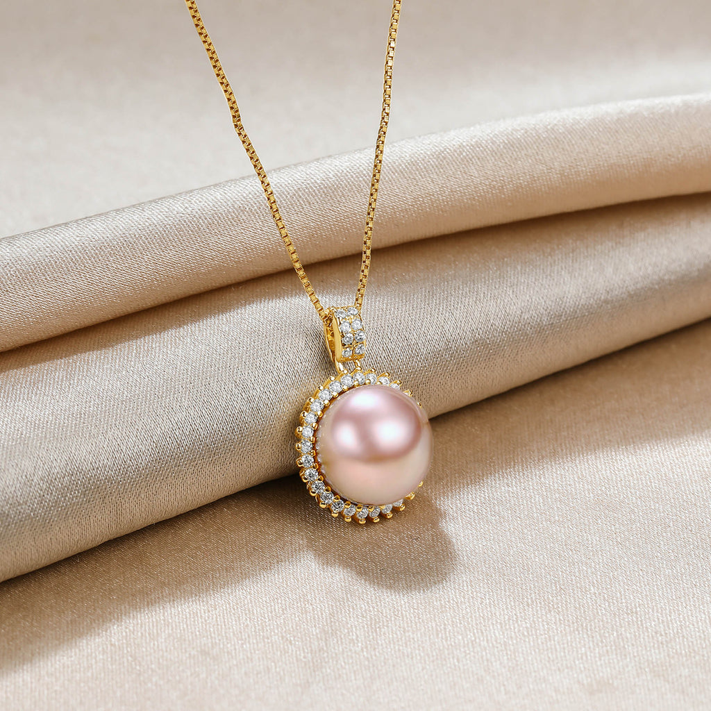 RVLA Romance Victory 18k Yellow Gold Plated Sterling Silver Cubic Zirconia Pink Purple Freshwater Cultured Pearls Princess Diana Inspired Necklace