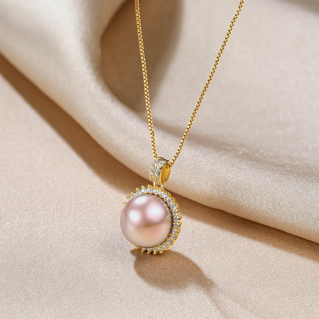 RVLA Romance Victory 18k Yellow Gold Plated Sterling Silver Cubic Zirconia Pink Purple Freshwater Cultured Pearls Princess Diana Inspired Necklace