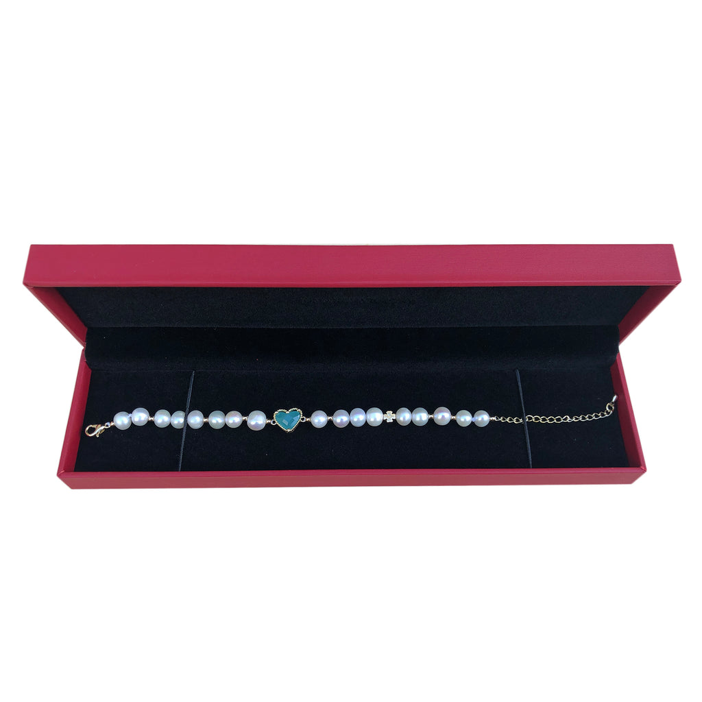 RVLA Romance Victory 7-8mm White Freshwater Cultured Pearls Golden Color Alloy Bracelet, 8"(6"+2"extender)