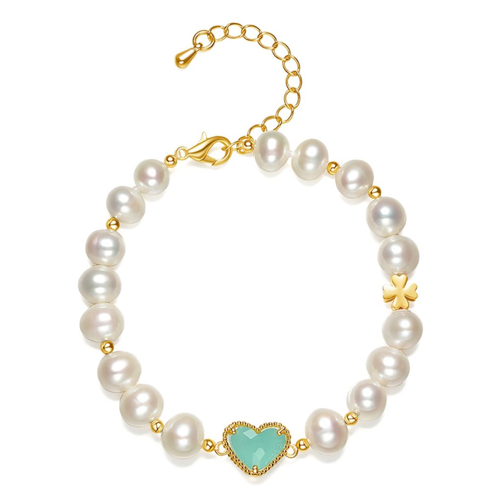 RVLA Romance Victory 7-8mm White Freshwater Cultured Pearls Golden Color Alloy Bracelet, 8"(6"+2"extender)