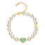 RVLA Romance Victory 7-8mm White Freshwater Cultured Pearls Golden Color Alloy Bracelet, 8"(6"+2"extender)