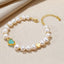 RVLA Romance Victory 7-8mm White Freshwater Cultured Pearls Golden Color Alloy Bracelet, 8"(6"+2"extender)