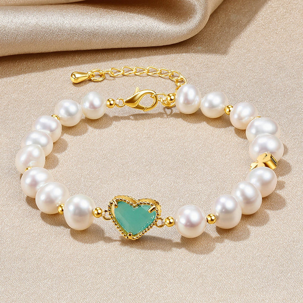 RVLA Romance Victory 7-8mm White Freshwater Cultured Pearls Golden Color Alloy Bracelet, 8"(6"+2"extender)