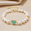 RVLA Romance Victory 7-8mm White Freshwater Cultured Pearls Golden Color Alloy Bracelet, 8"(6"+2"extender)